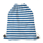 Blue And White Striped Pattern Print Drawstring Bag