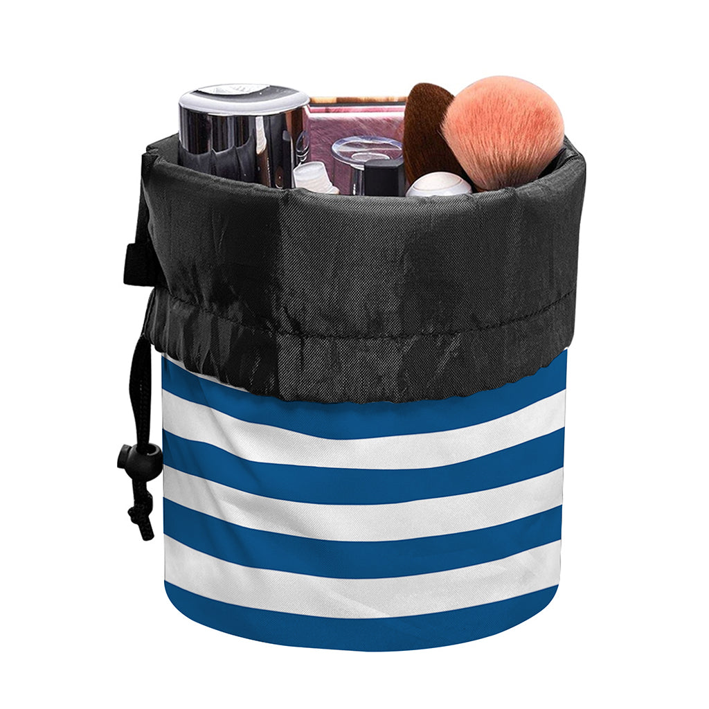 Blue And White Striped Pattern Print Drawstring Makeup Bag