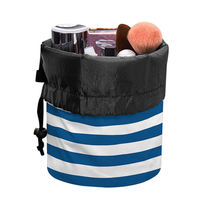 Blue And White Striped Pattern Print Drawstring Makeup Bag