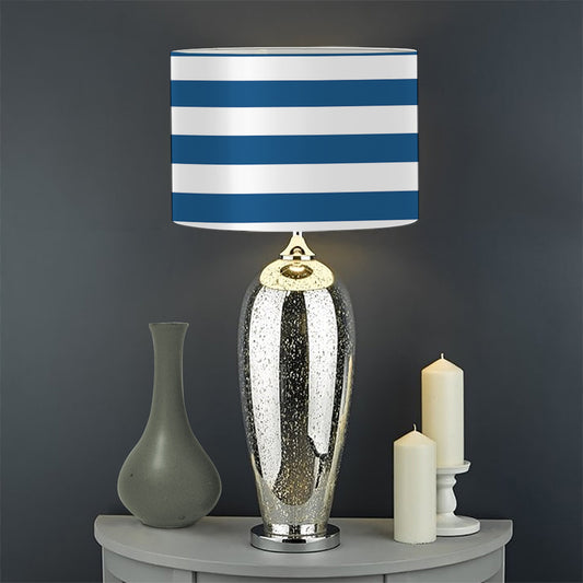 Blue And White Striped Pattern Print Drum Lamp Shade