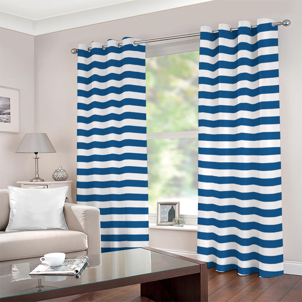 Blue And White Striped Pattern Print Extra Wide Grommet Curtains