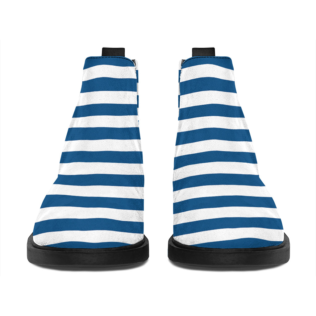Blue And White Striped Pattern Print Flat Ankle Boots