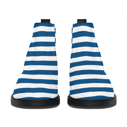 Blue And White Striped Pattern Print Flat Ankle Boots