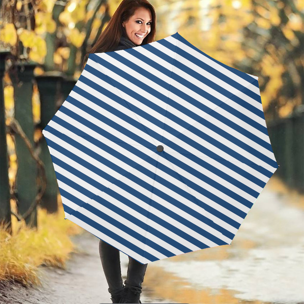 Blue And White Striped Pattern Print Foldable Umbrella