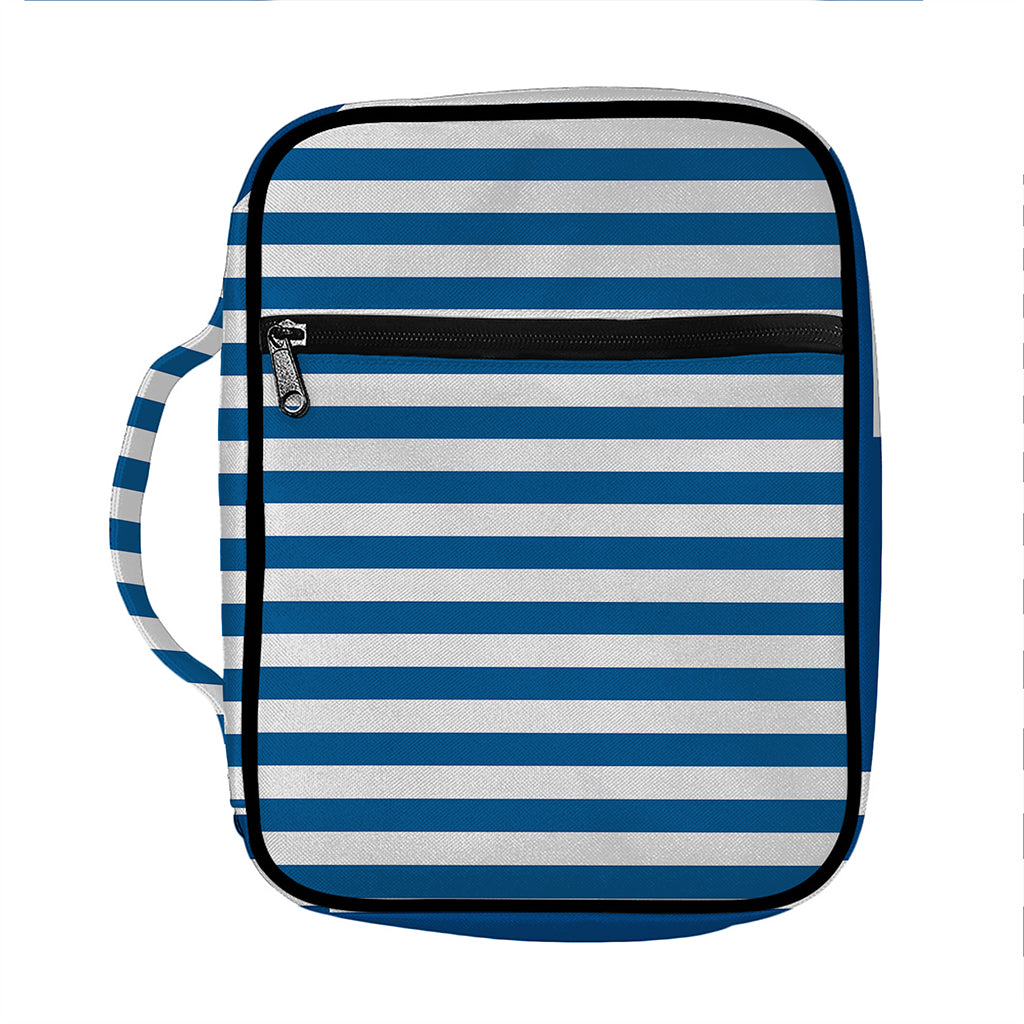 Blue And White Striped Pattern Print Front Pocket Bible Bag