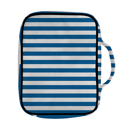 Blue And White Striped Pattern Print Front Pocket Bible Bag