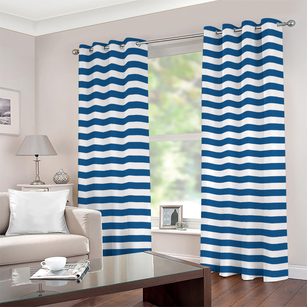 Blue And White Striped Pattern Print Grommet Curtains