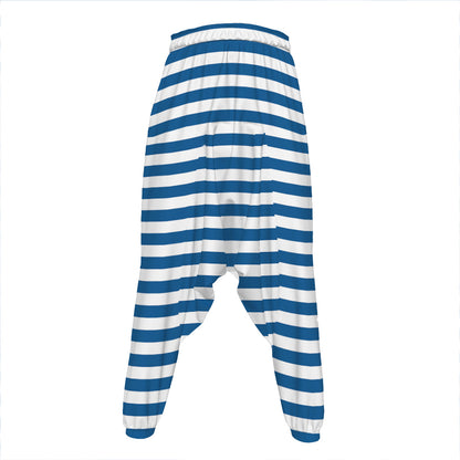 Blue And White Striped Pattern Print Hammer Pants
