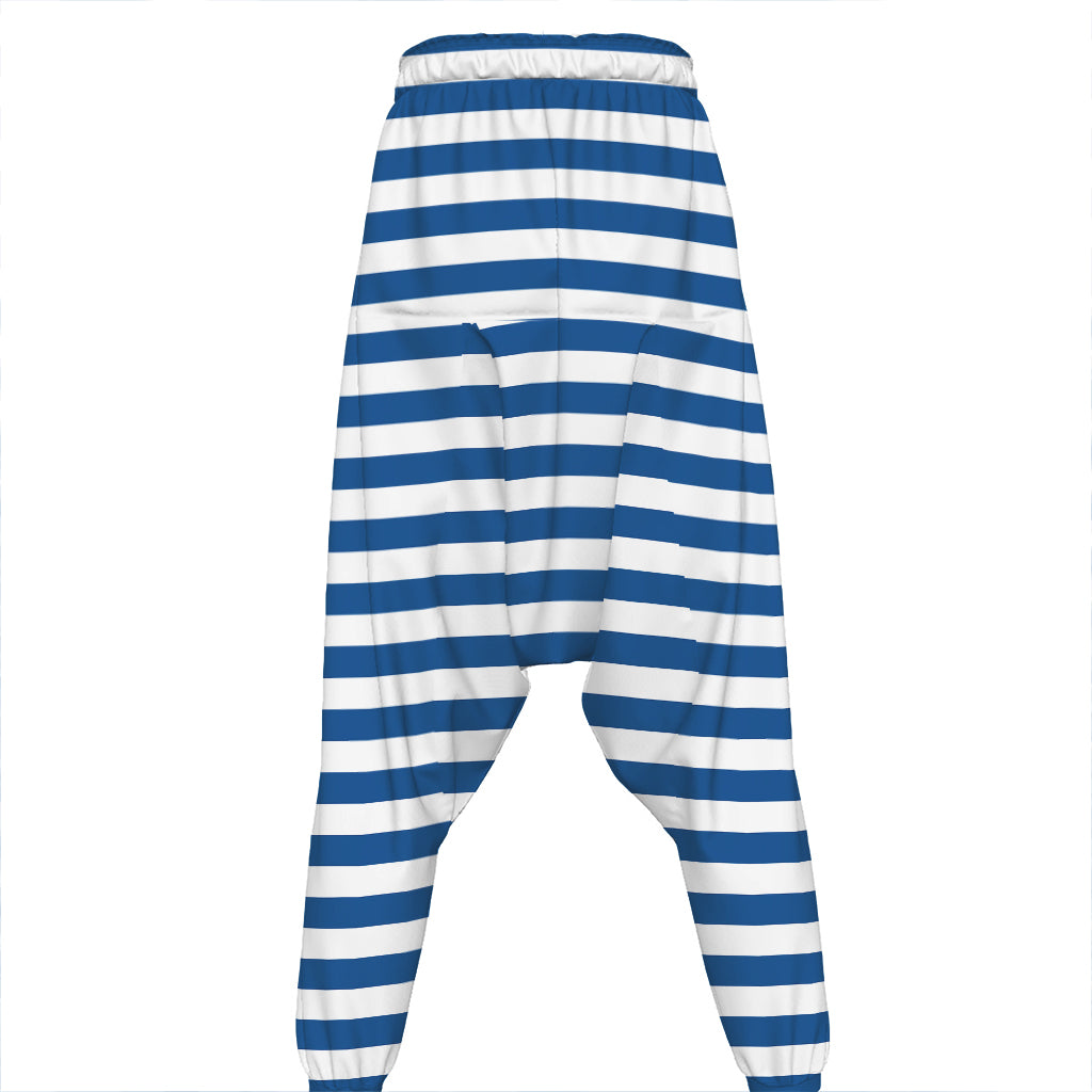 Blue And White Striped Pattern Print Hammer Pants