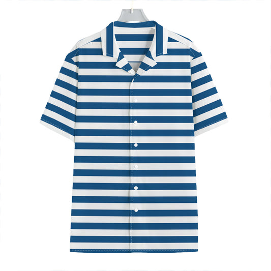 Blue And White Striped Pattern Print Hawaiian Shirt