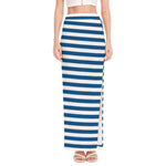Blue And White Striped Pattern Print High Slit Maxi Skirt
