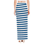 Blue And White Striped Pattern Print High Slit Maxi Skirt
