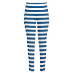 Blue And White Striped Pattern Print High-Waisted Pocket Leggings