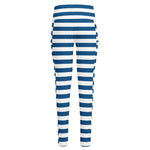 Blue And White Striped Pattern Print High-Waisted Pocket Leggings