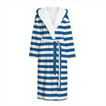 Blue And White Striped Pattern Print Hooded Bathrobe