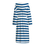 Blue And White Striped Pattern Print Hooded Bathrobe
