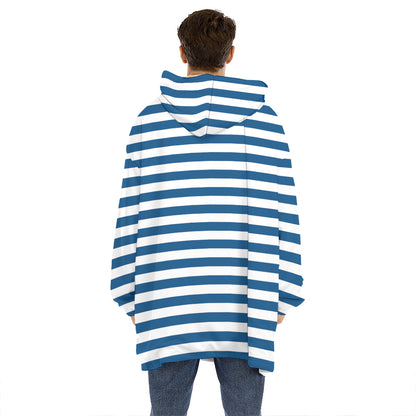Blue And White Striped Pattern Print Hoodie Blanket