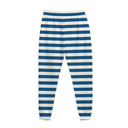 Blue And White Striped Pattern Print Jogger Pants