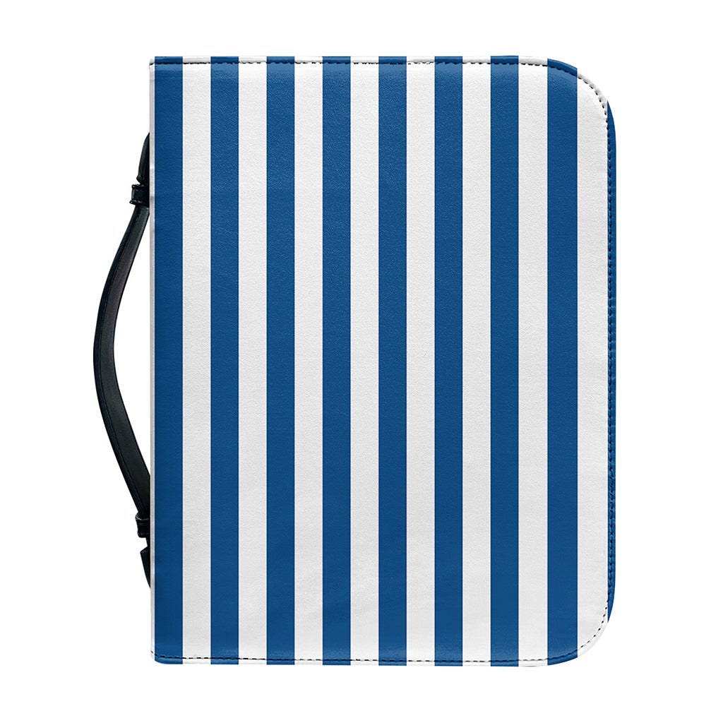 Blue And White Striped Pattern Print Leather Bible Cover