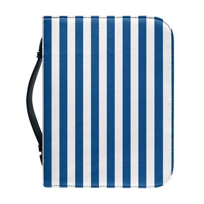Blue And White Striped Pattern Print Leather Bible Cover