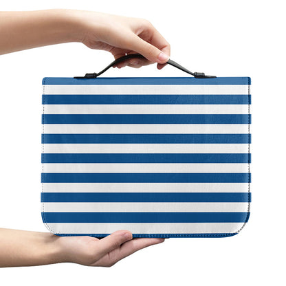 Blue And White Striped Pattern Print Leather Bible Cover