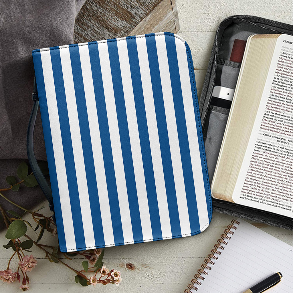 Blue And White Striped Pattern Print Leather Bible Cover
