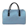 Blue And White Striped Pattern Print Leather Duffel Bag