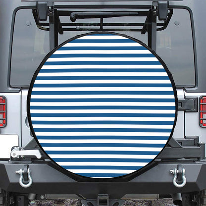Blue And White Striped Pattern Print Leather Spare Tire Cover
