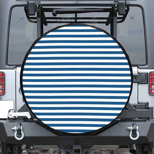 Blue And White Striped Pattern Print Leather Spare Tire Cover