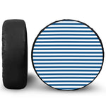 Blue And White Striped Pattern Print Leather Spare Tire Cover
