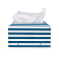 Blue And White Striped Pattern Print Leather Tissue Box Cover