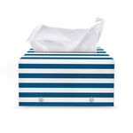 Blue And White Striped Pattern Print Leather Tissue Box Cover