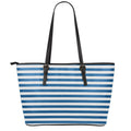 Blue And White Striped Pattern Print Leather Tote Bag With Zipper