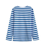 Blue And White Striped Pattern Print Long Sleeve Short Coat