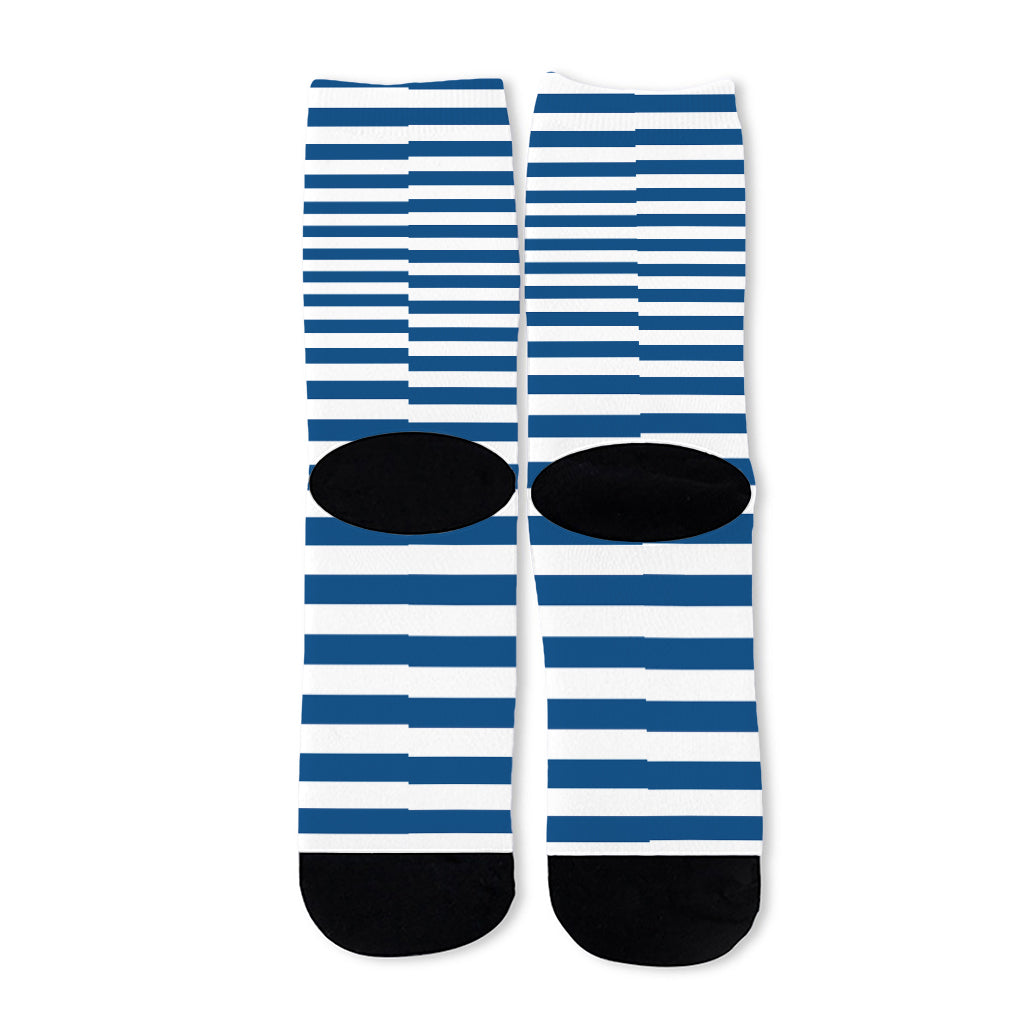 Blue And White Striped Pattern Print Long Socks