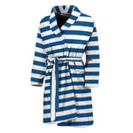 Blue And White Striped Pattern Print Men's Bathrobe
