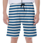 Blue And White Striped Pattern Print Men's Beach Shorts