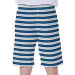 Blue And White Striped Pattern Print Men's Beach Shorts