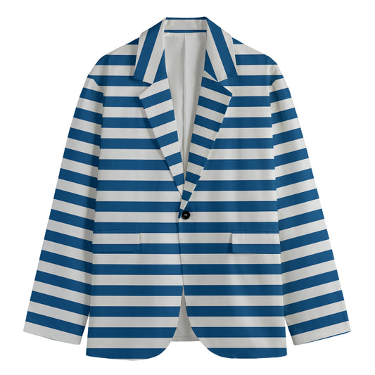 Blue And White Striped Pattern Print Men's Blazer