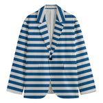 Blue And White Striped Pattern Print Men's Blazer