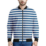 Blue And White Striped Pattern Print Men's Bomber Jacket