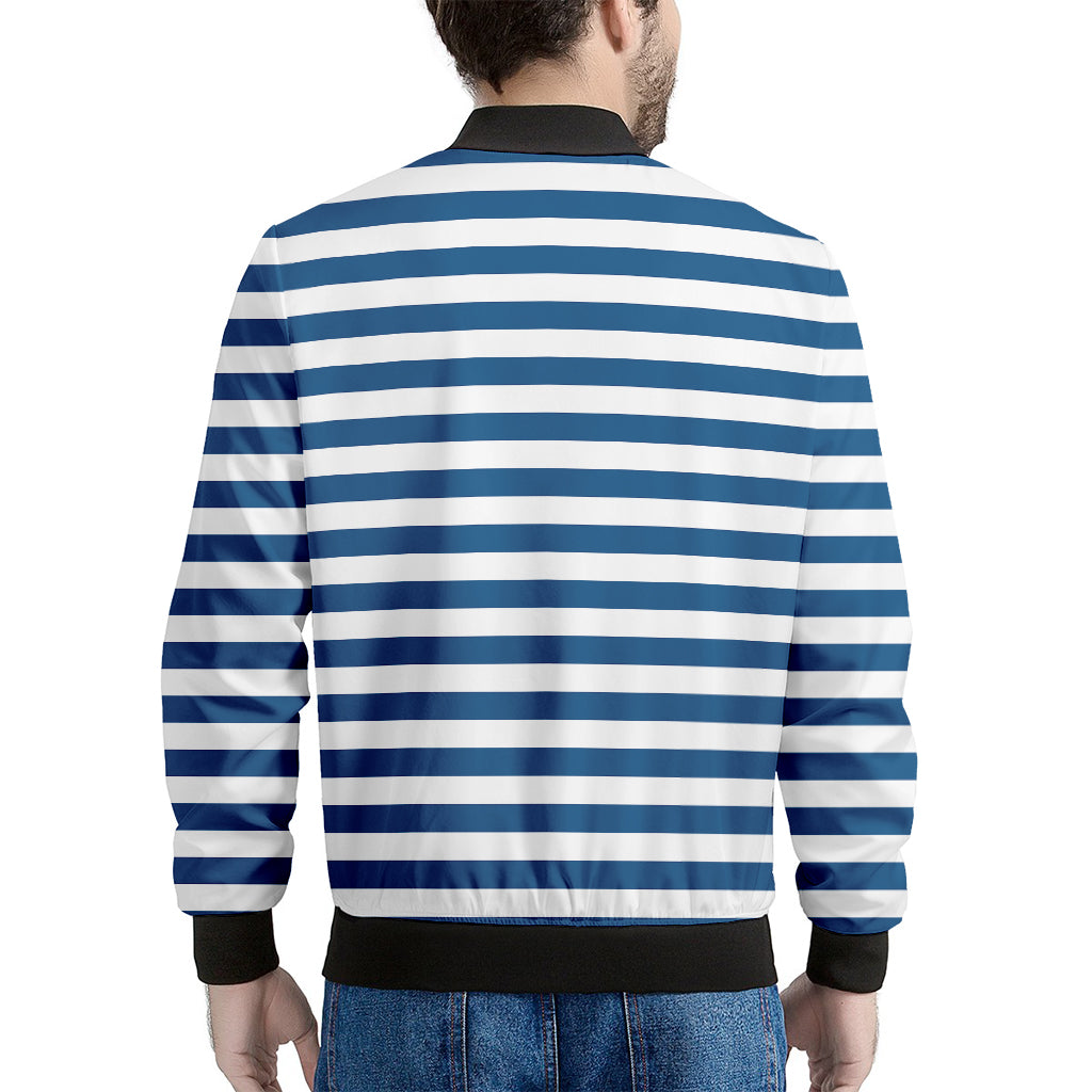 Blue And White Striped Pattern Print Men's Bomber Jacket