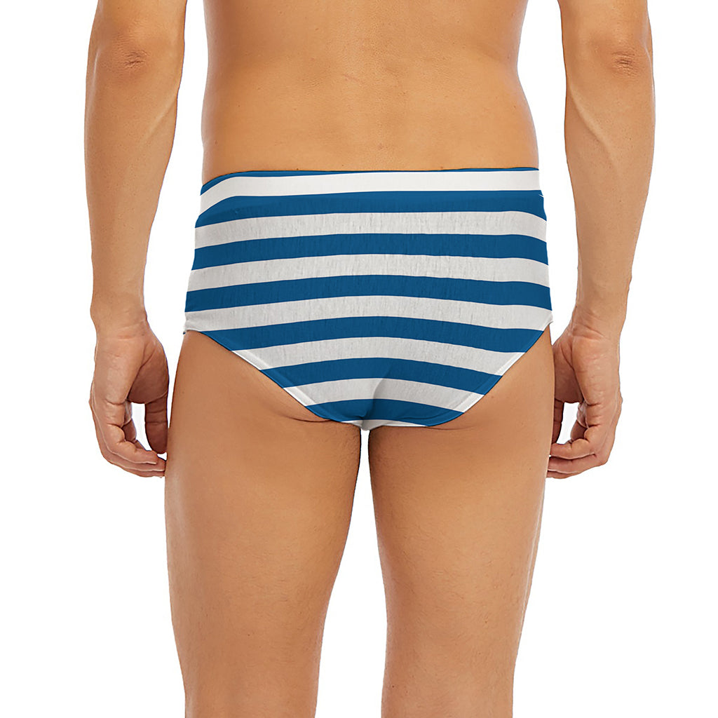Blue And White Striped Pattern Print Men's Briefs