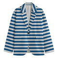 Blue And White Striped Pattern Print Men's Cotton Blazer