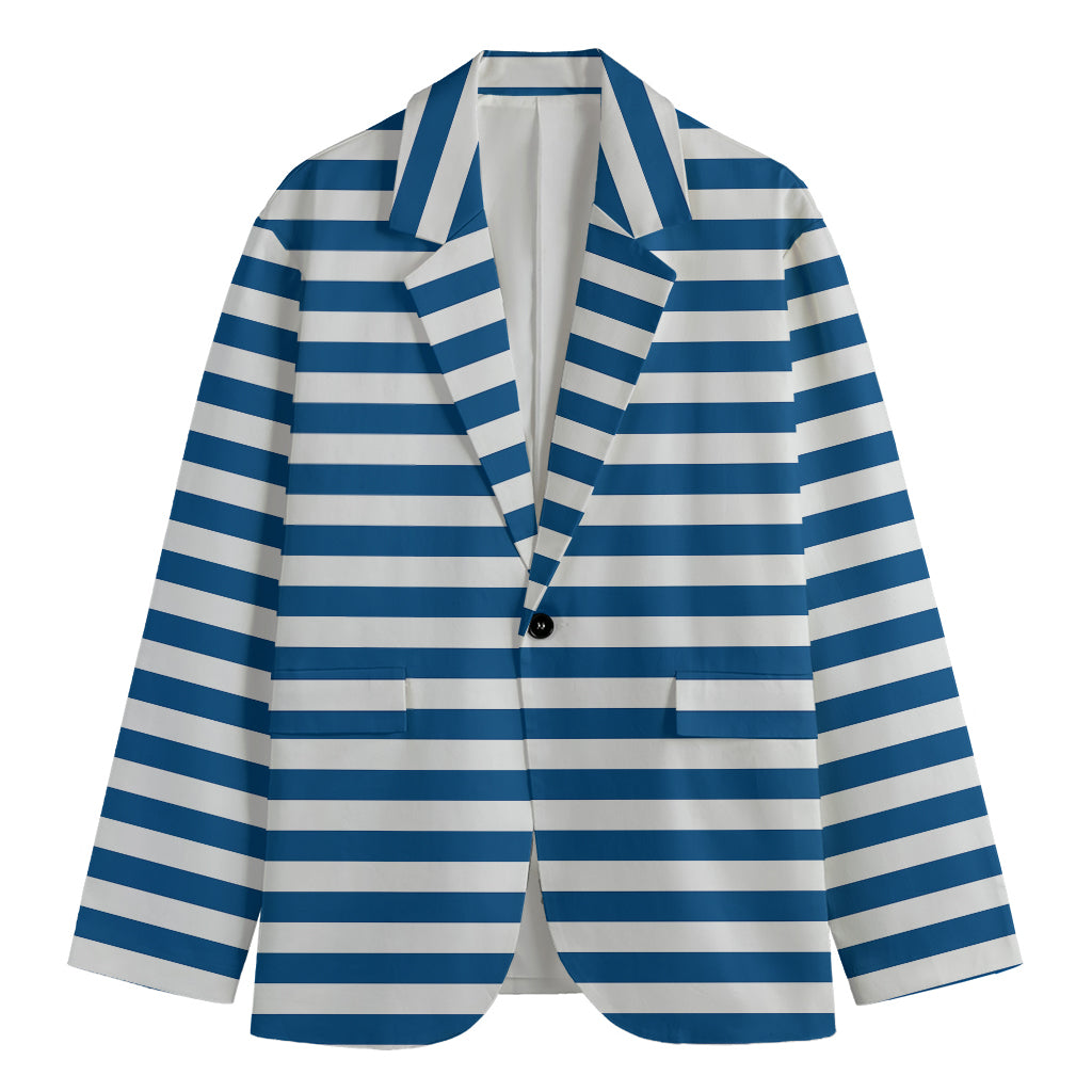 Blue And White Striped Pattern Print Men's Cotton Blazer