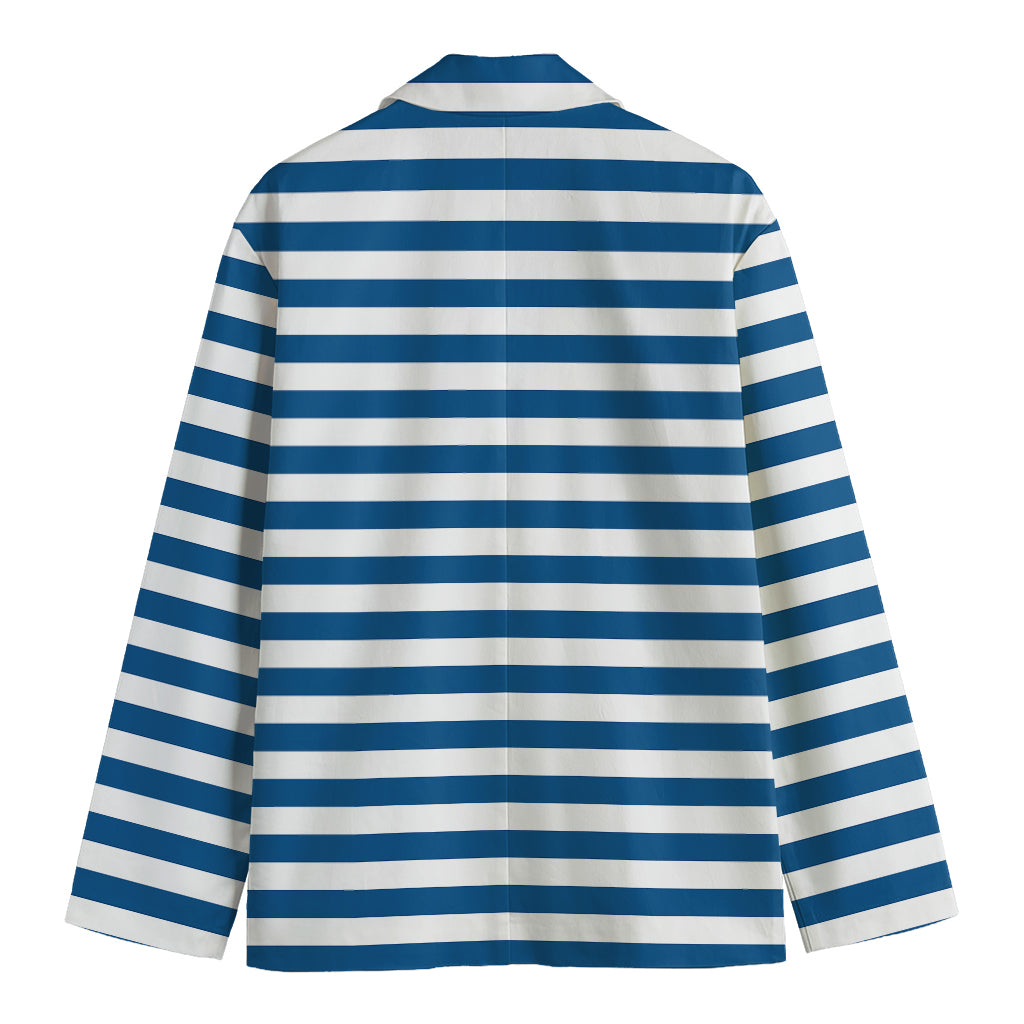 Blue And White Striped Pattern Print Men's Cotton Blazer