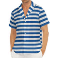 Blue And White Striped Pattern Print Men's Deep V-Neck Shirt