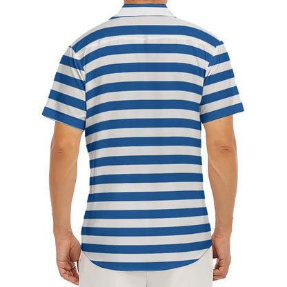 Blue And White Striped Pattern Print Men's Deep V-Neck Shirt