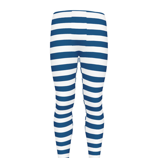 Blue And White Striped Pattern Print Men's leggings