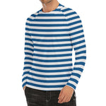 Blue And White Striped Pattern Print Men's Long Sleeve Rash Guard